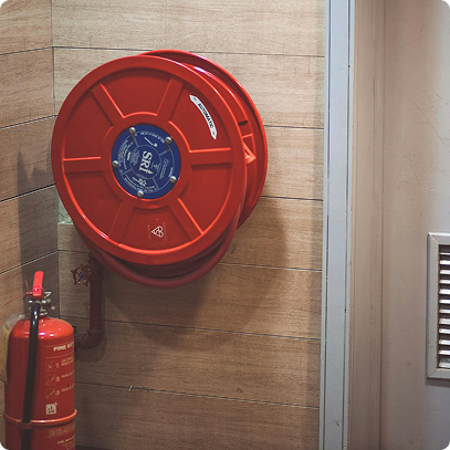 Fire hose reel and extinguisher safety equipment